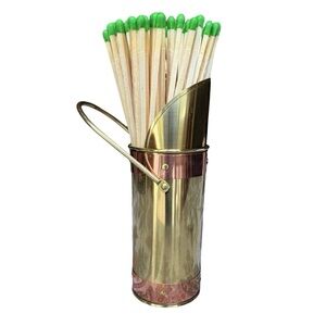 Decorative Vintage Brass Matchstick Holder with Green Matches